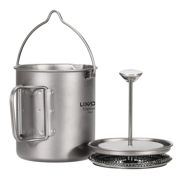 Lixada 750ml Titanium Cup Coffee Cup Mug French Press Pot Coffee Maker with Lid Outdoor Camping Cooking Pot