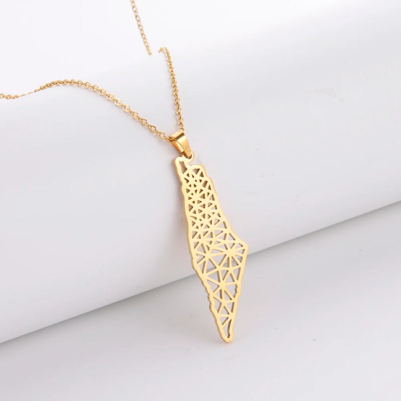 Israel Palestine Map Pendant Necklace For Women Men Arabic African Jamaica Stainless Steel Gold Color Chain Necklaces Jewelry