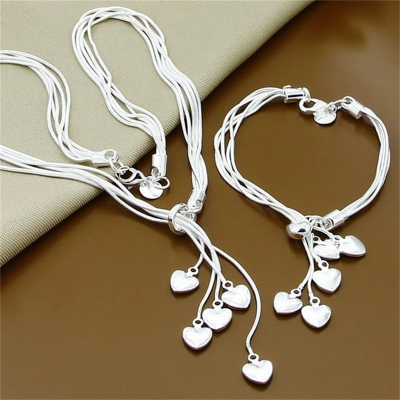 Fine Jewelry Set 925 Sterling Silver Sideways Snake Chain Bracelet Necklace Sets For Women Men Fashion Charm Jewelry Gift