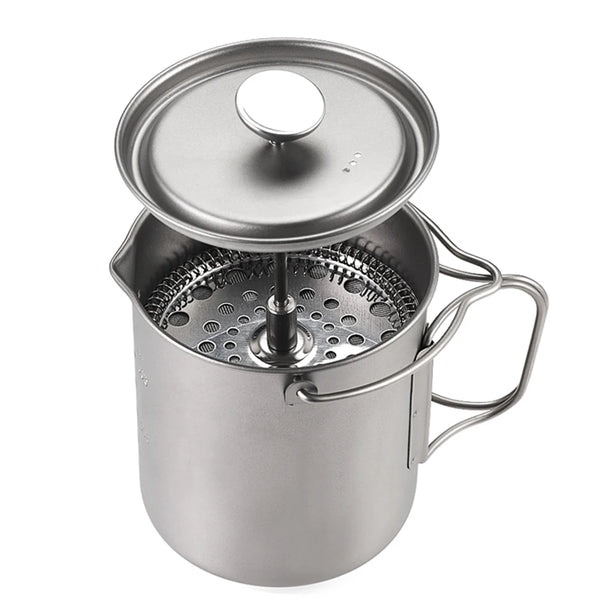 Lixada 750ml Titanium Cup Coffee Cup Mug French Press Pot Coffee Maker with Lid Outdoor Camping Cooking Pot