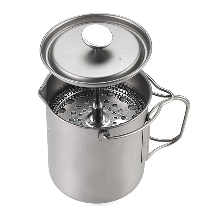 Lixada 750ml Titanium Cup Coffee Cup Mug French Press Pot Coffee Maker with Lid Outdoor Camping Cooking Pot
