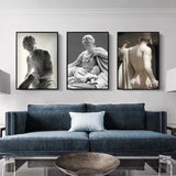 Black and White Man Lady Muscle Sculpture Canvas Painting Nude Posters and Prints Wall Art Pictures for Living Room Home Decor