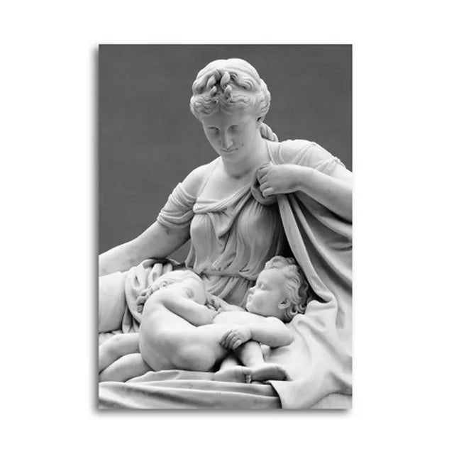 Black and White Man Lady Muscle Sculpture Canvas Painting Nude Posters and Prints Wall Art Pictures for Living Room Home Decor