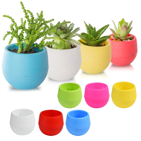 Creative Eco-friendly Colourful Mini Round Plastic Plant Flower Pot Garden Home Office Decor Planter Flower Pots