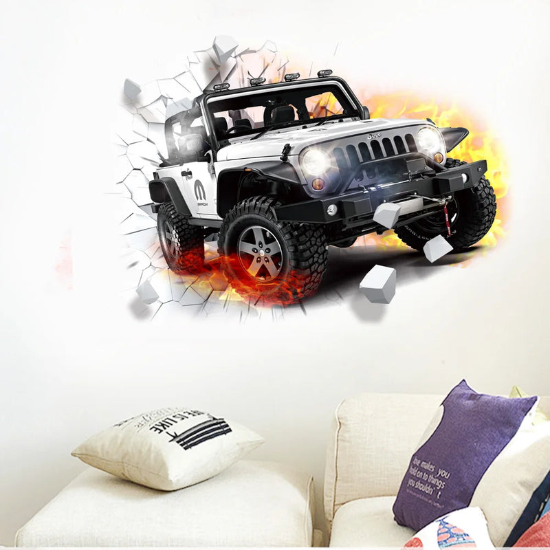 3D Supercross Vehicle Wall Stickers Wild jeep Broken Wall Poster Wall Art Car Decal Kids Room Decoration murals Boys Favors