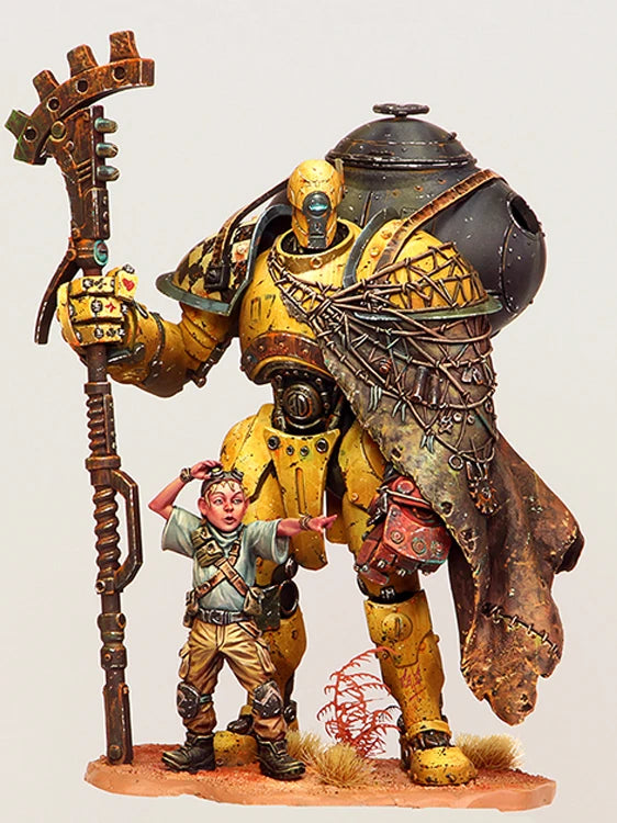 1/24  fantasy warrior with child stand and watch Resin figure Model kits Miniature gk Unassembly Unpainted