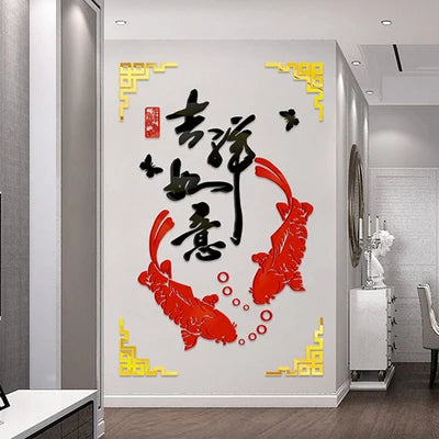 3D Stereo Mirror Stickers, Chinese Style, Living Room Entrance Decoration, Crystal Acrylic Wall Stickers, TV Backdrop,Restaurant