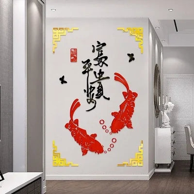 3D Stereo Mirror Stickers, Chinese Style, Living Room Entrance Decoration, Crystal Acrylic Wall Stickers, TV Backdrop,Restaurant