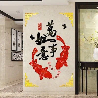 3D Stereo Mirror Stickers, Chinese Style, Living Room Entrance Decoration, Crystal Acrylic Wall Stickers, TV Backdrop,Restaurant