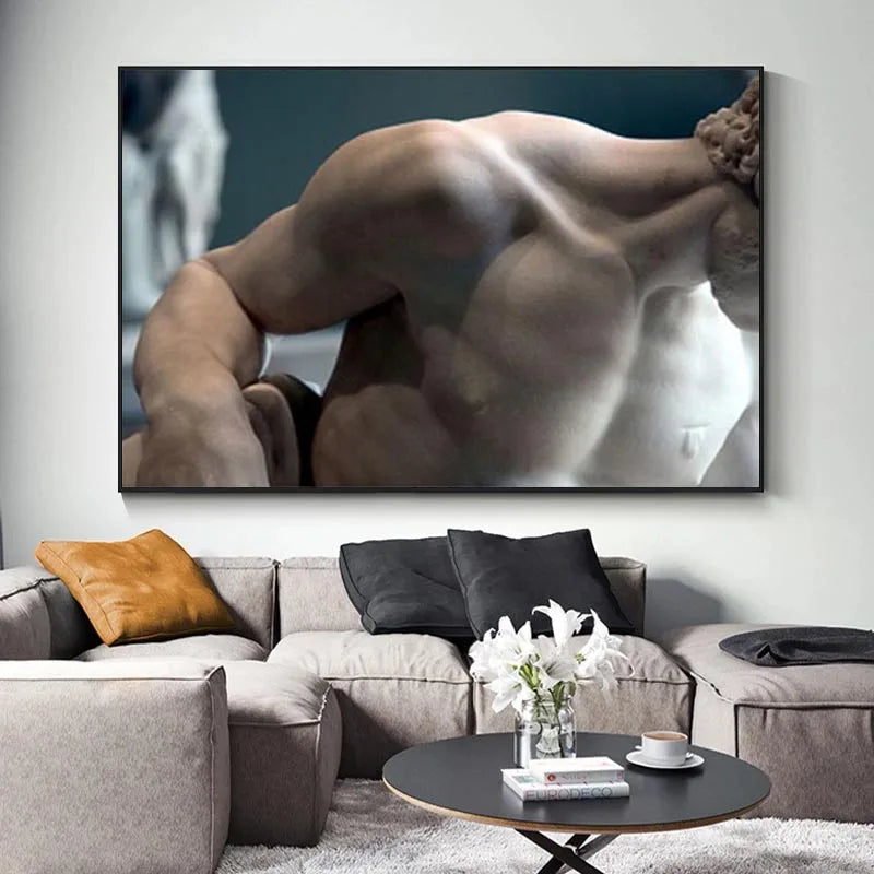 Black and White Man Lady Muscle Sculpture Canvas Painting Nude Posters and Prints Wall Art Pictures for Living Room Home Decor