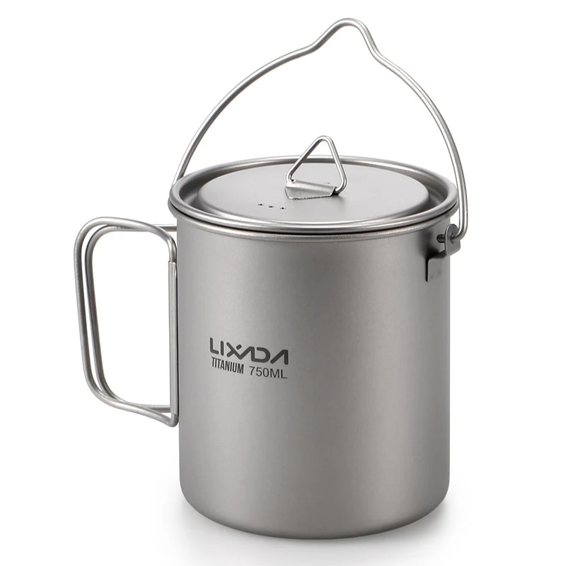 Lixada 750ml Titanium Cup Coffee Cup Mug French Press Pot Coffee Maker with Lid Outdoor Camping Cooking Pot