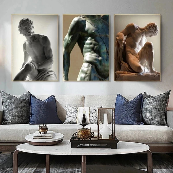 Black and White Man Lady Muscle Sculpture Canvas Painting Nude Posters and Prints Wall Art Pictures for Living Room Home Decor