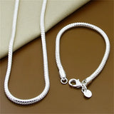 Fine Jewelry Set 925 Sterling Silver Sideways Snake Chain Bracelet Necklace Sets For Women Men Fashion Charm Jewelry Gift