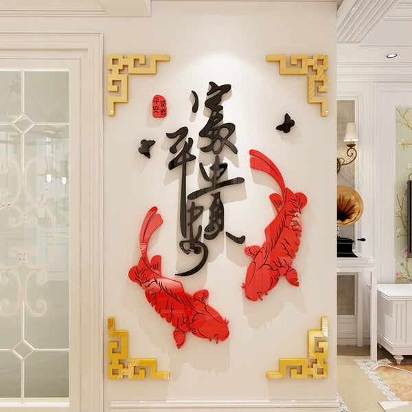 3D Stereo Mirror Stickers, Chinese Style, Living Room Entrance Decoration, Crystal Acrylic Wall Stickers, TV Backdrop,Restaurant