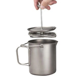 750ml Portable Outdoor Coffee Machine Pure Titanium French Coffee Pot for Camping Hiking Picnic Traveling
