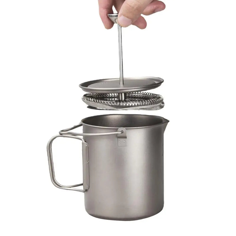 750ml Portable Outdoor Coffee Machine Pure Titanium French Coffee Pot for Camping Hiking Picnic Traveling