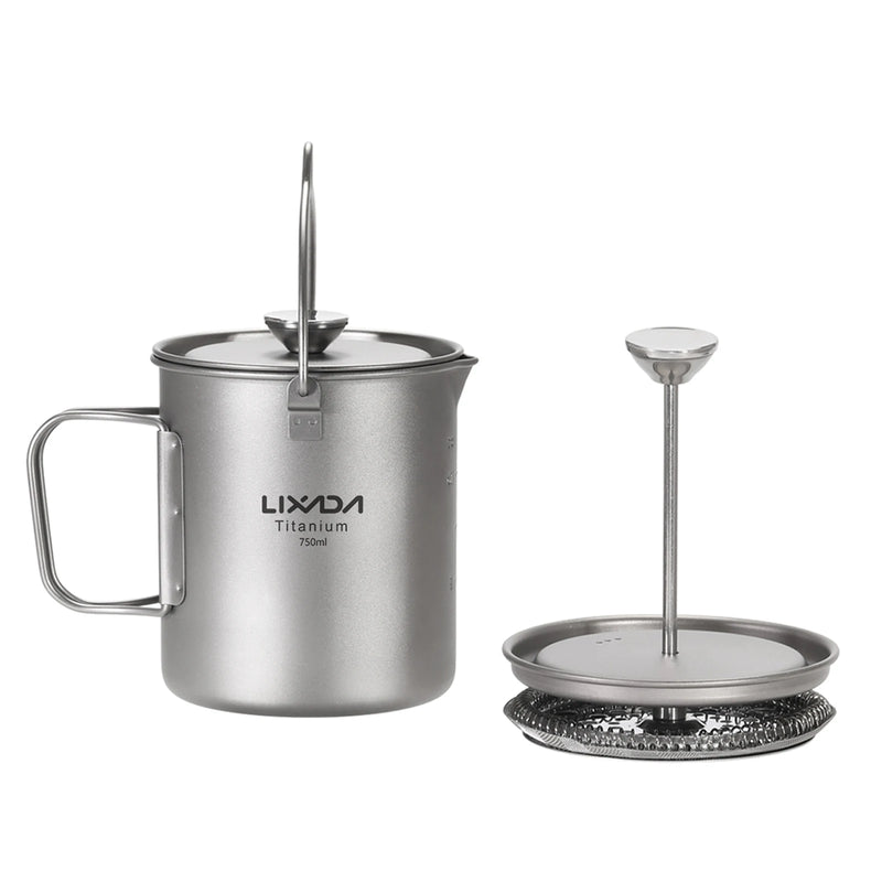 Lixada 750ml Titanium Cup Coffee Cup Mug French Press Pot Coffee Maker with Lid Outdoor Camping Cooking Pot