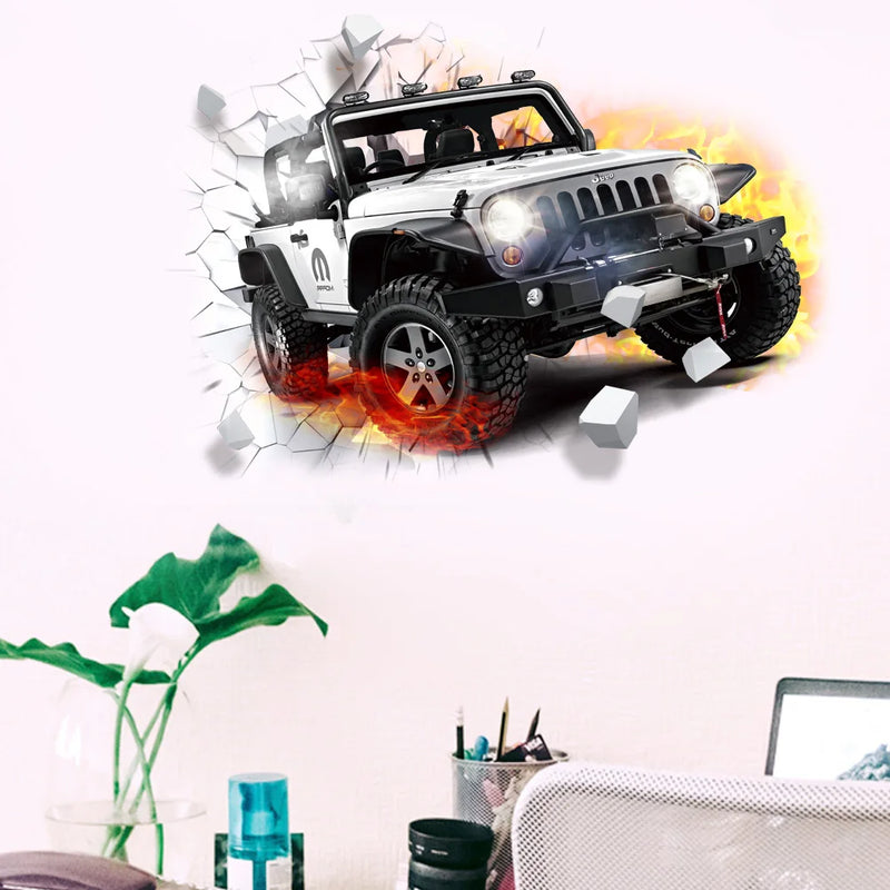 3D Supercross Vehicle Wall Stickers Wild jeep Broken Wall Poster Wall Art Car Decal Kids Room Decoration murals Boys Favors