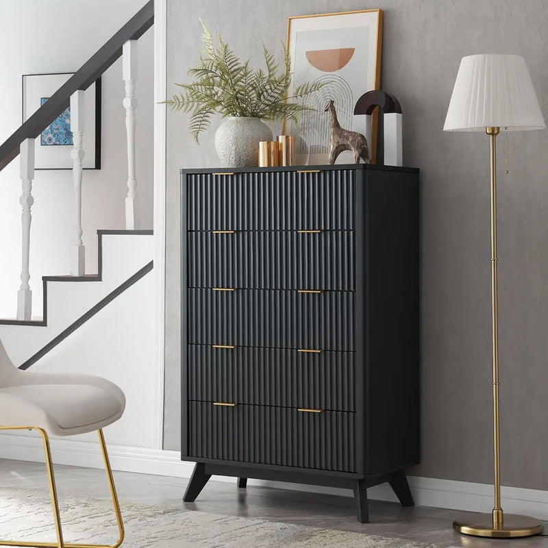FlutedDresser, Modern Chest of Drawers with Faux Marble Top, Curved Profile Design, Wood Drawer Organizer for Bedroom
