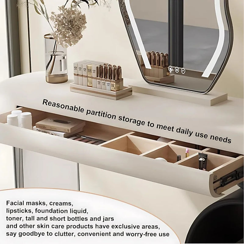 Makeup Vanity - Modern Vanity Table with Mirror & 3 Drawers, Multi-Function Vanity Set with Includes Makeup Stool