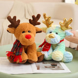 30cm Lovely Reindeer Plush Toys Kawaii Christmas Deer with Scarf Dolls Stuffed Soft Pillow for Christmas Decoration Gift