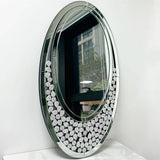 Modern Decor Mirror Large Wall Mirror Elliptical Vanity Mirror w Diamonds Crystal Frame for Home Livingroom Dining Room