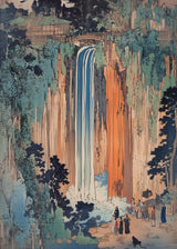 Hokusai Ukiyo-e Blue Green Waterfall Canvas Print Traditional Japanese Art Vintage Wall Poster Asian Landscape Art Home Decor