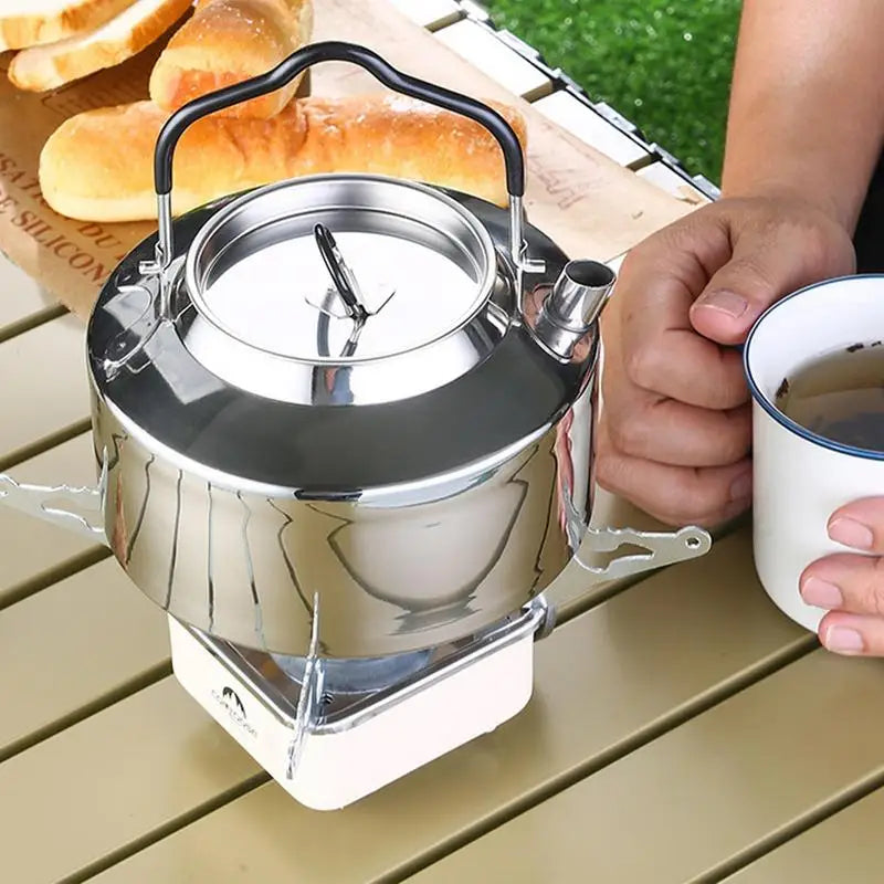 Portable Stainless Steel Tea Kettle Outdoor Camping Teapot Kettle Coffee Pot 1.2L Capacity Water Kettle Hiking Picnic Tableware