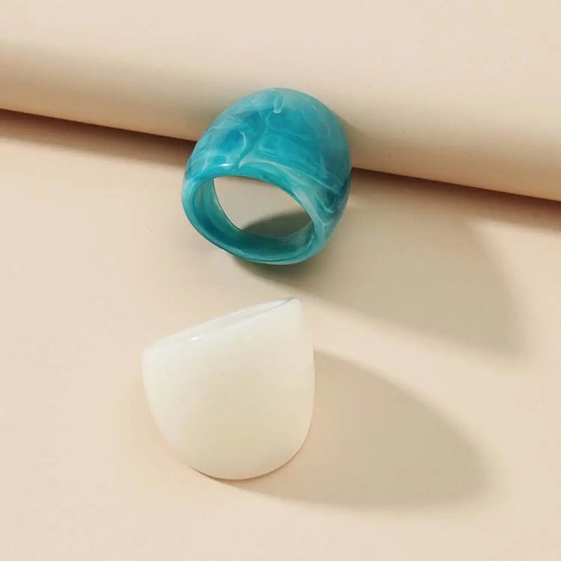 Blue Fashion Large Round Geometric Acrylic Resin Finger Rings Women Rings Set Korean Style Resin Rings