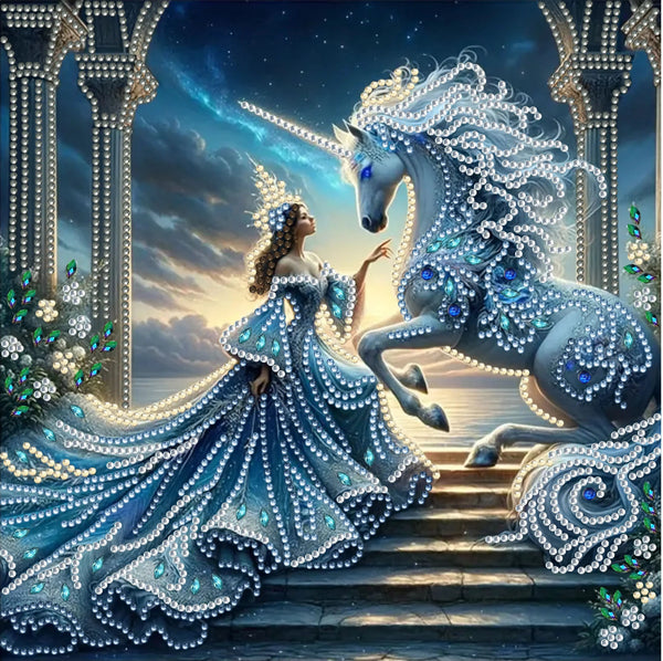 CHENISTORY 5D DIY Diamond Painting Kit Princess and Unicorn DIY Partial Special Shaped Drill Handmade Diamond Mosaic Art Gift