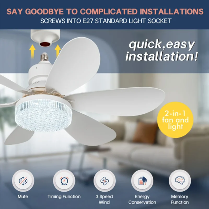 Modern ceiling fan light LED 20Inch Electric fan for room remote control for dimming for living room study household AC85-265V