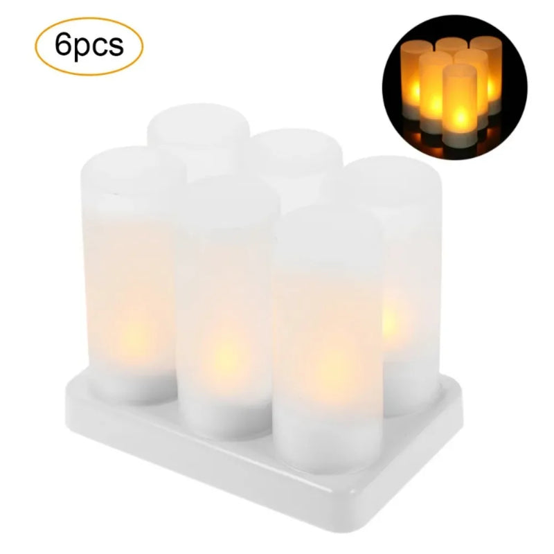 6/12pcs LED Electric Candle Rechargeable Flameless Tea Light Waxless Romantic Wedding Dinner Party Decoration With Battery