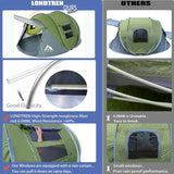 Green & Grey 110*78*51''4 Person Easy Pop Up Tent Waterproof Automatic Setup 2 Doors-Instant Family Tents for Camping Hiking & T
