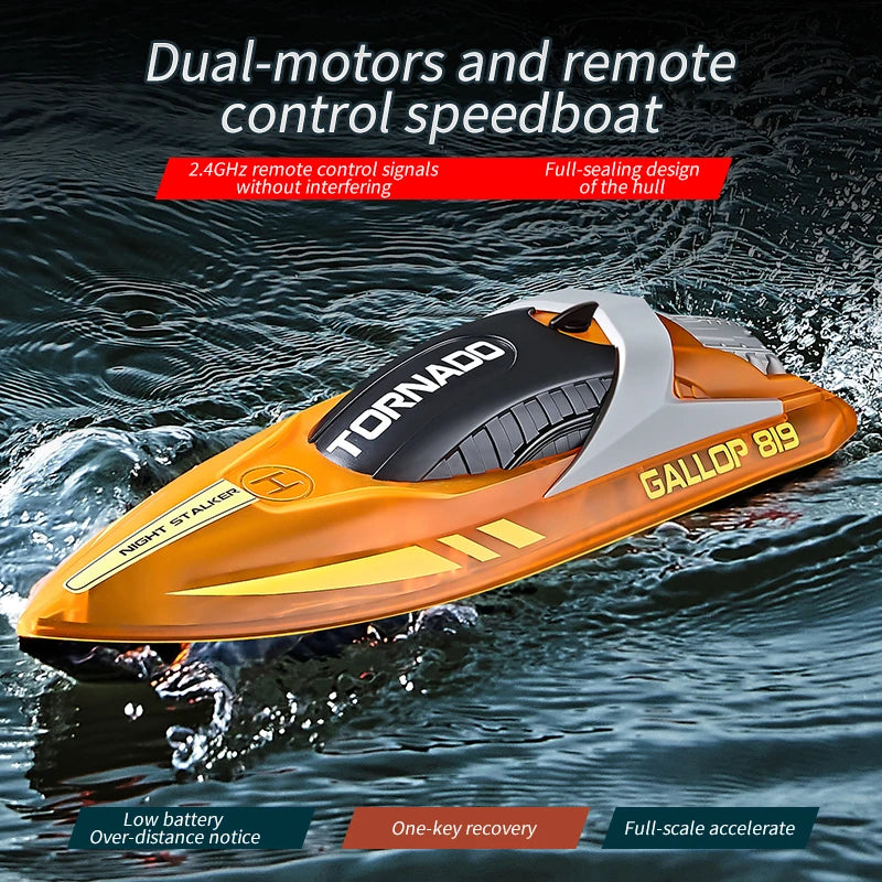 Rc Speed Boat Toys High Speed With LED Light Rechargeable Waterproof Outdoor Water 2 Hours Endurance Speedboat Kids Toys Gifts