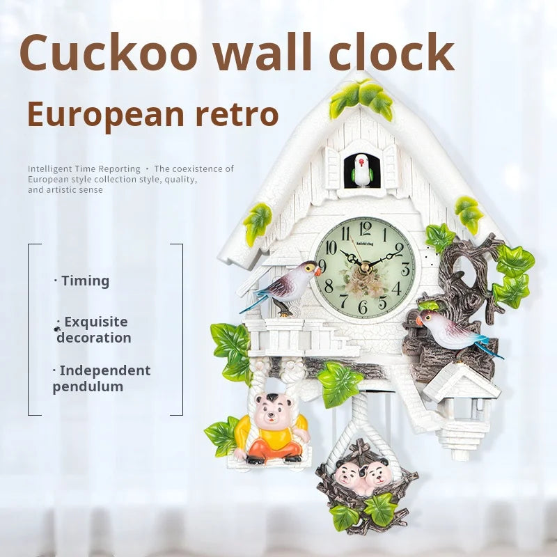 Cuckoo Clock Control Alarm for Kids Room European Style Electronic Silent Wall Clock Cuccu Watch  Living Room Home Decor
