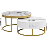 Coffee Table, Modern Round Nesting Coffee Table with Drawers Easy To Assemble, Circle Coffee Tables for Living Room