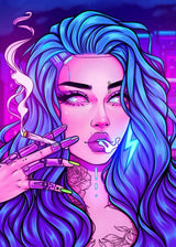 Cyber Punk Anime Neon Cool Girl Poster Aesthetic Purple Canvas Painting Wall Art Prints Pictures Gamer Room Home Decoration