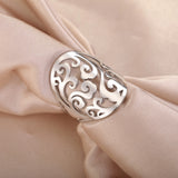COOLTIME Vintage Filigree Flower Wave Adjustable Ring for Women Stainless Steel Aesthetic Rings Bohemian Jewelry Wedding Gift