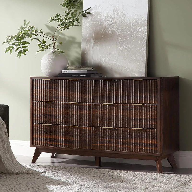 FlutedDresser, Modern Chest of Drawers with Faux Marble Top, Curved Profile Design, Wood Drawer Organizer for Bedroom