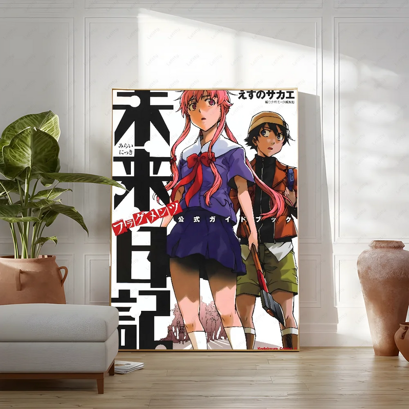 Cute M-Mirai N-Nikki Poster Sticky Wall Art Printing Waterproof Home Living Bed Room Bar Aesthetic Decor