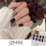 Shiny Self-adhesive Nail Stickers Short Black Lacquer Strips For Nails Full Cover False Nails Stickers Waterproof Manicure Film