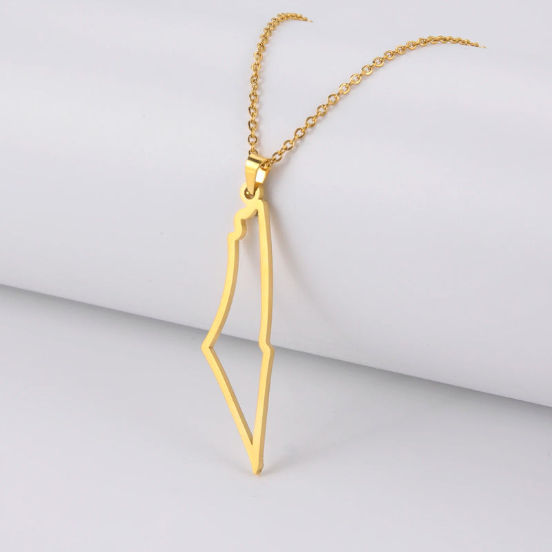 Israel Palestine Map Pendant Necklace For Women Men Arabic African Jamaica Stainless Steel Gold Color Chain Necklaces Jewelry