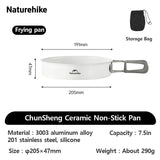 Naturehike Camping Cookware Ceramic Non-Stick Set Lightweight Portable Tableware Kettle Frying Pan Pot Cookset Kitchen Utensils