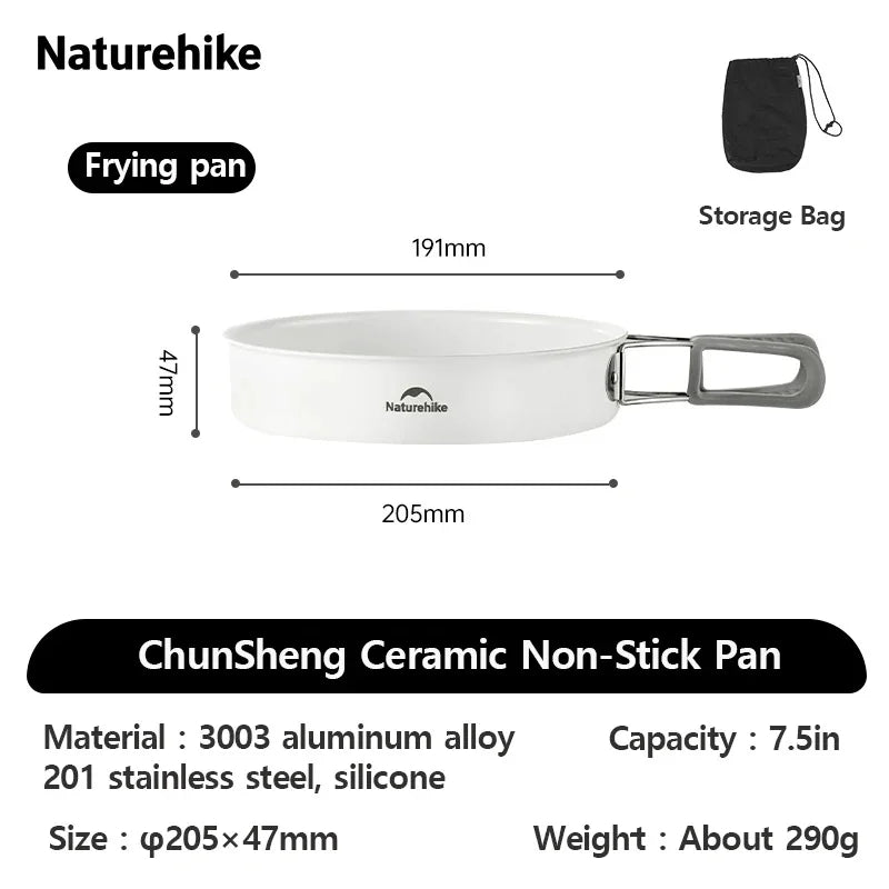 Naturehike Camping Cookware Ceramic Non-Stick Set Lightweight Portable Tableware Kettle Frying Pan Pot Cookset Kitchen Utensils