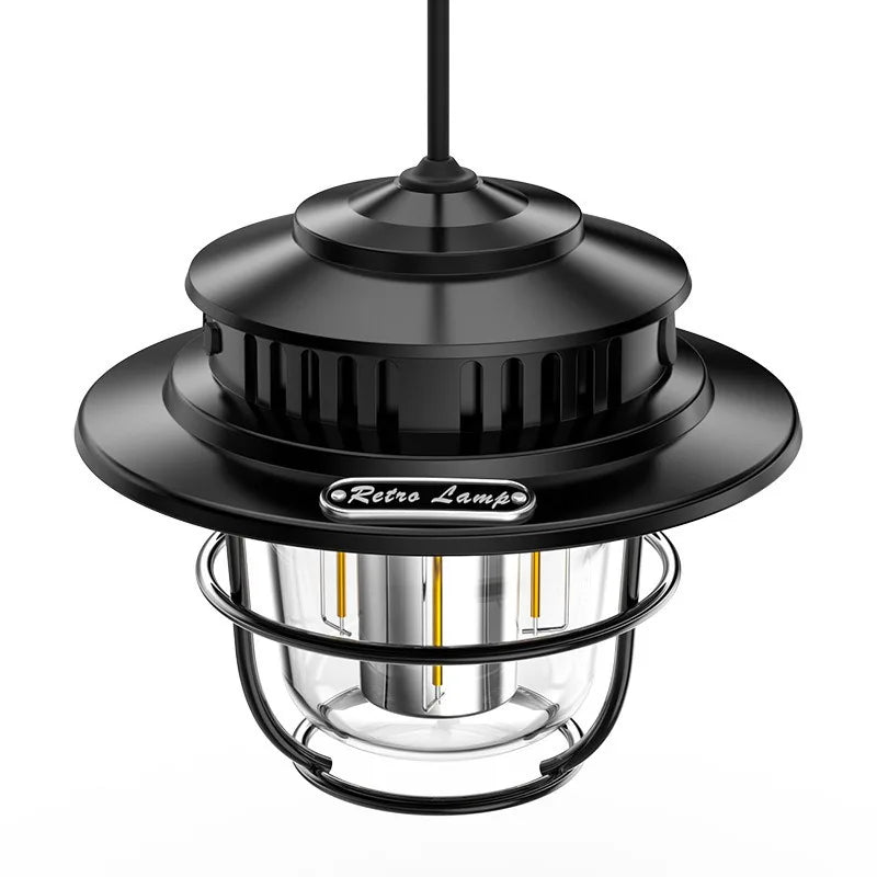 LED Camping Lantern Retro Hanging Light Portable Stepless Dimming Waterproof Rechargeable Outdoor Camping and Emergency Lighting