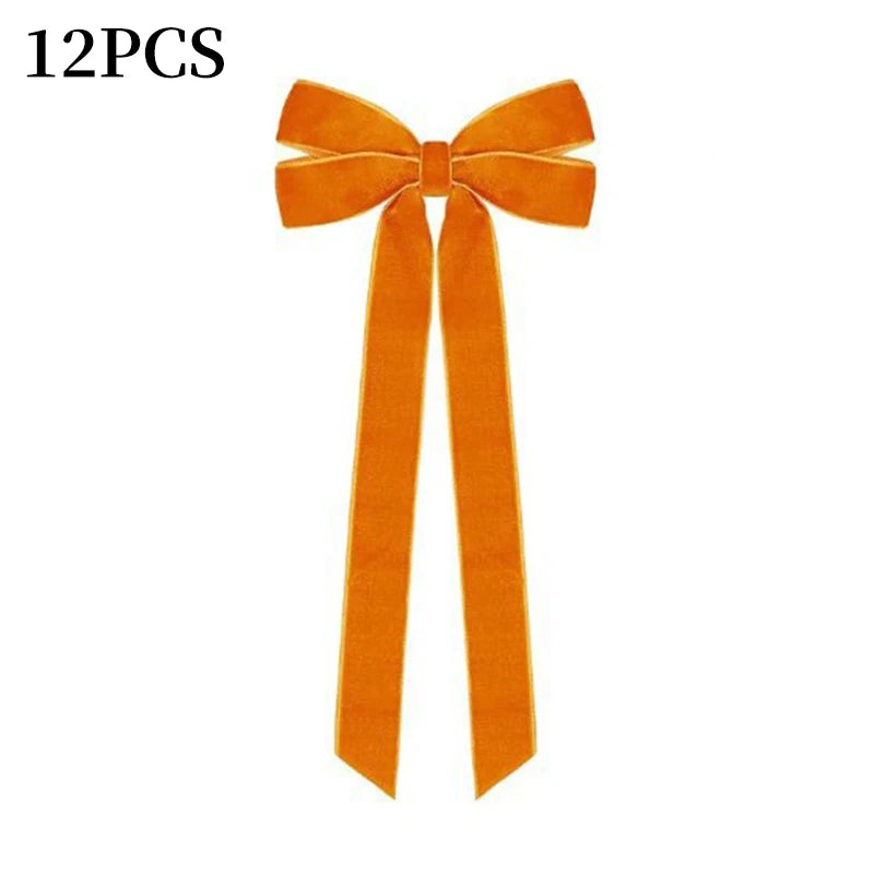 12pcs Christmas Bow Decorations Velvet Ribbons Xmas Wreaths Gift Ties Diy Home Holiday Decorations Pendants Party Supplie