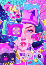 Cyber Punk Anime Neon Cool Girl Poster Aesthetic Purple Canvas Painting Wall Art Prints Pictures Gamer Room Home Decoration