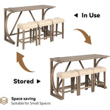 59'' Industrial 4 Piece Bar Table Set with Power Outlet, 3 Padded Stools for Kitchen, Living Room, Dining Room, Brown