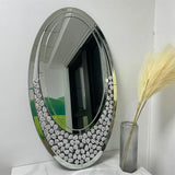 Modern Decor Mirror Large Wall Mirror Elliptical Vanity Mirror w Diamonds Crystal Frame for Home Livingroom Dining Room