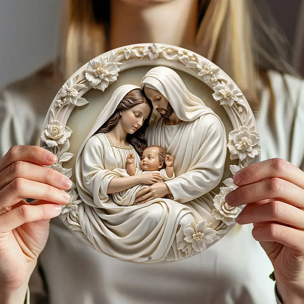 1pc Round aluminum "Nativity" sign, Flat 3D vision, wreath, Round Christmas sign, front door, living room, cafe